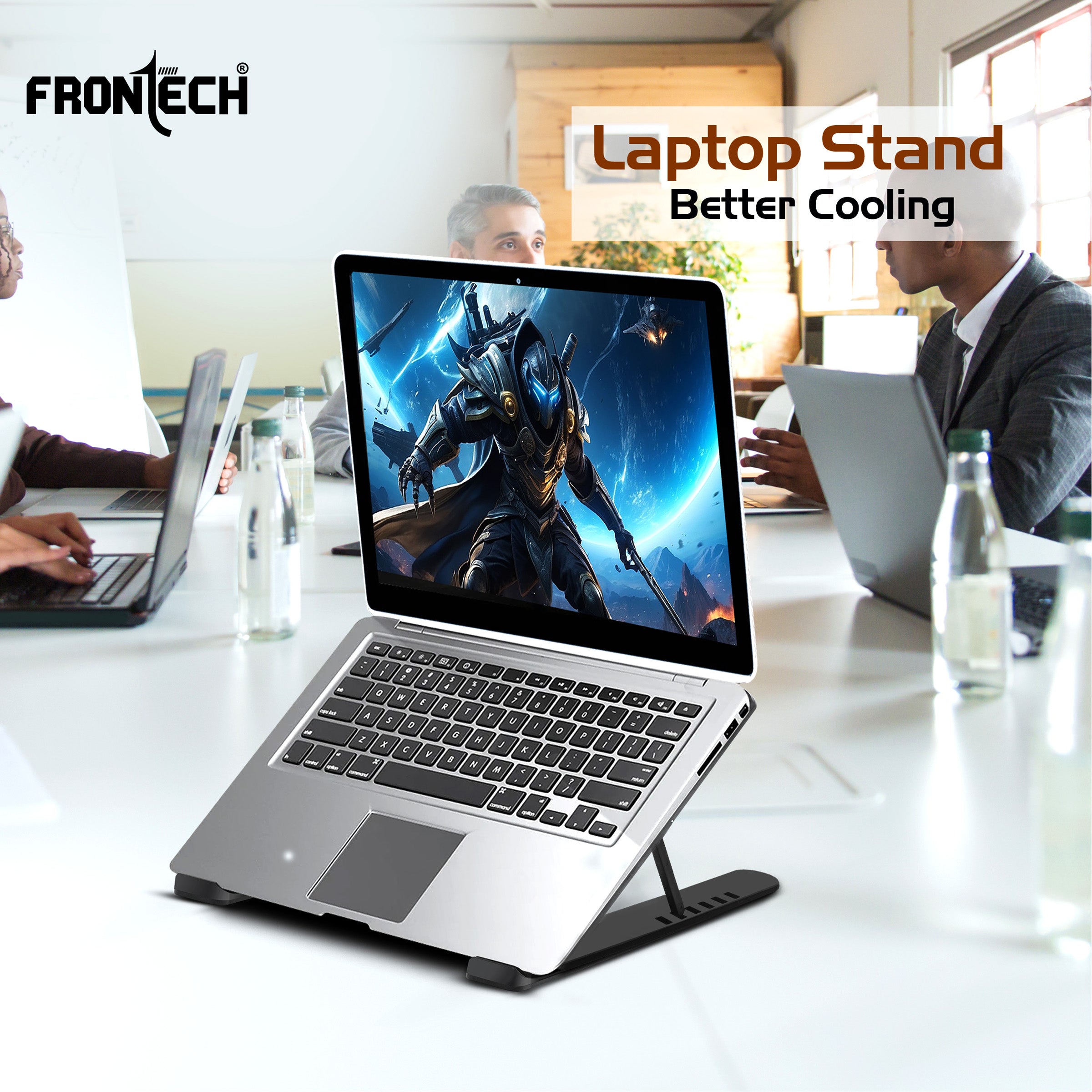 Frontech Laptop Stand Featuring Portable Foldable Design, Anti-Slip Silicone Rubber Pads, Supports Maximum of 5kgs Weight, 6 Adjustable Levels.(CP-0010) Frontech Laptop Stand Featuring Portable Foldable Design, Anti-Slip Silicone Rubber Pads, Supports Maximum of 5kgs Weight, 6 Adjustable Levels.(CP-0010)